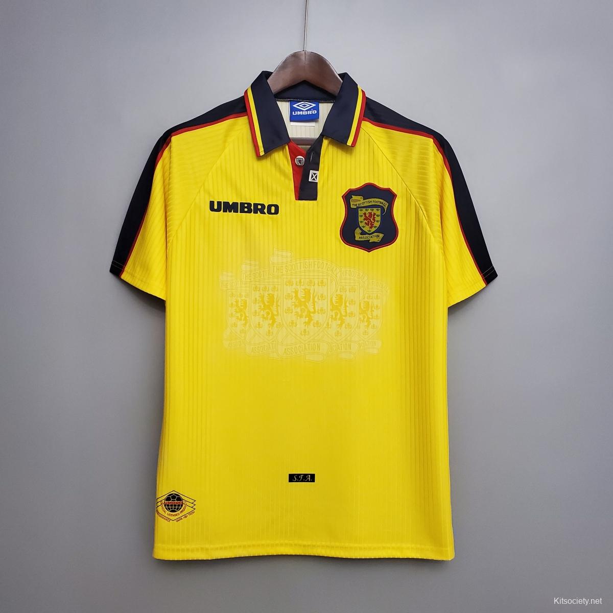 Retro Scotland 96/98 Yellow Soccer Jersey - Kitsociety