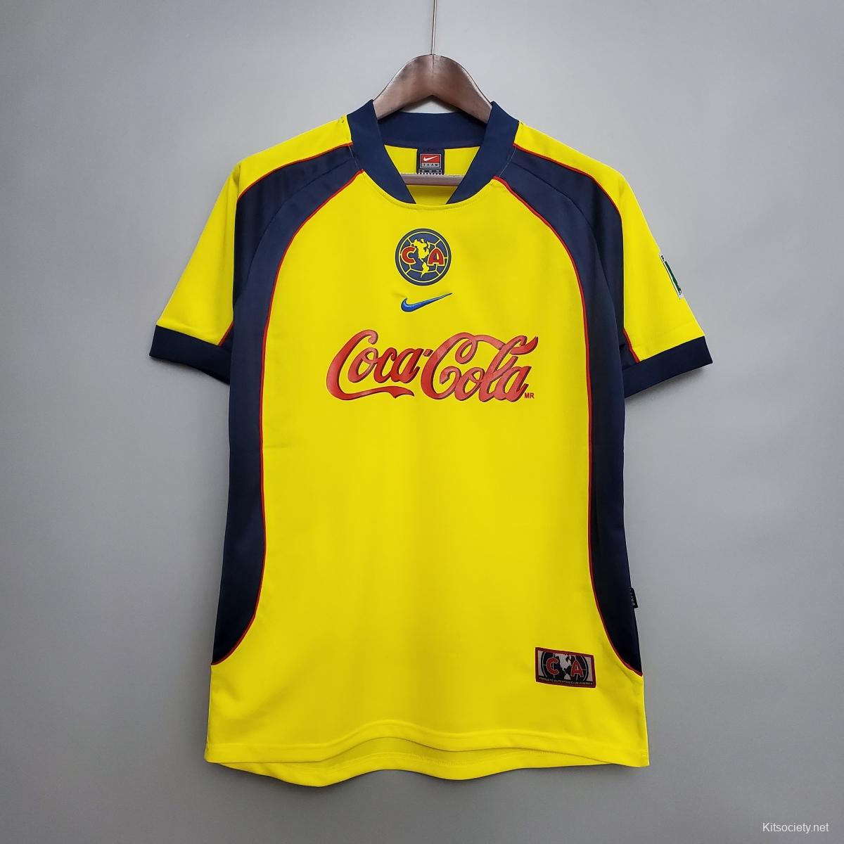 1995 Club America Home Yellow Retro Soccer Jersey