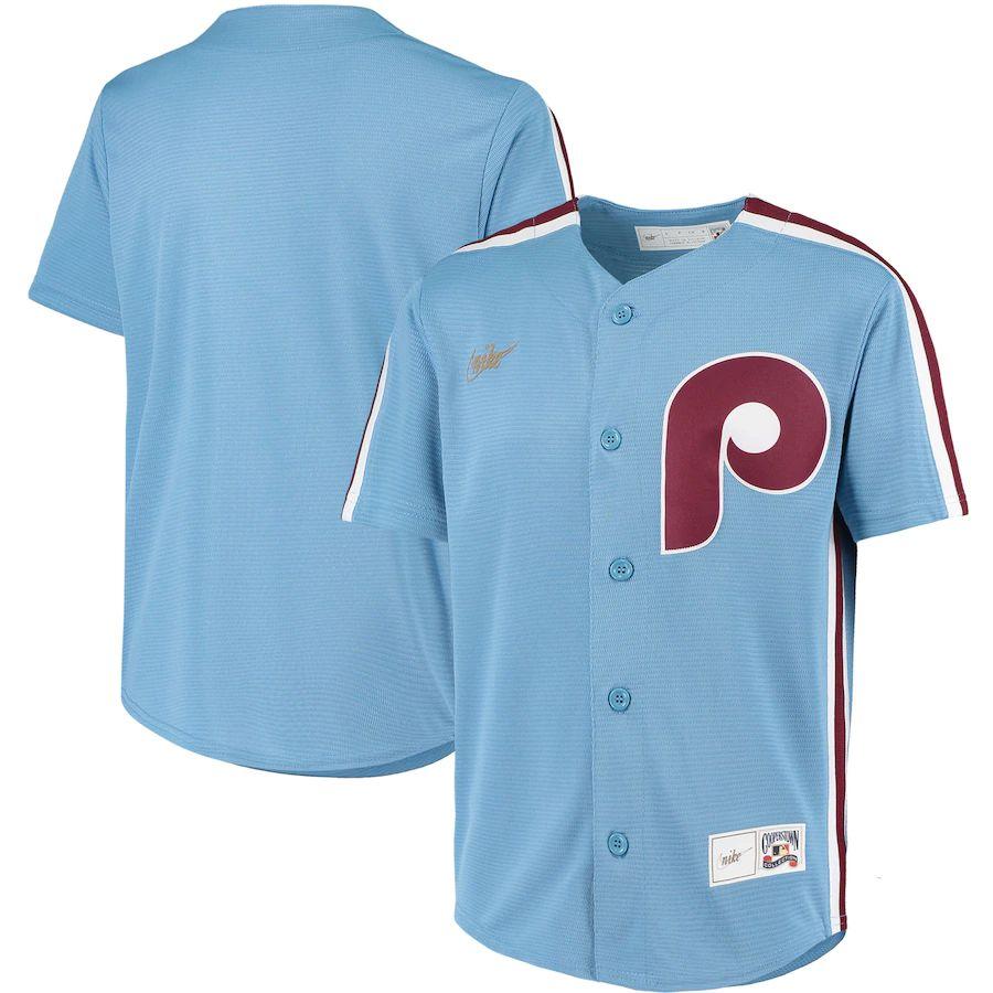 Youth Light Blue Road Cooperstown Collection Team Jersey - Kitsociety