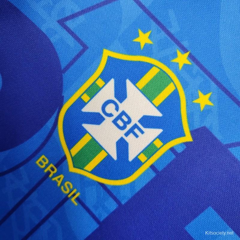 Retro 2004 Brazil Away Blue Jersey - Kitsociety