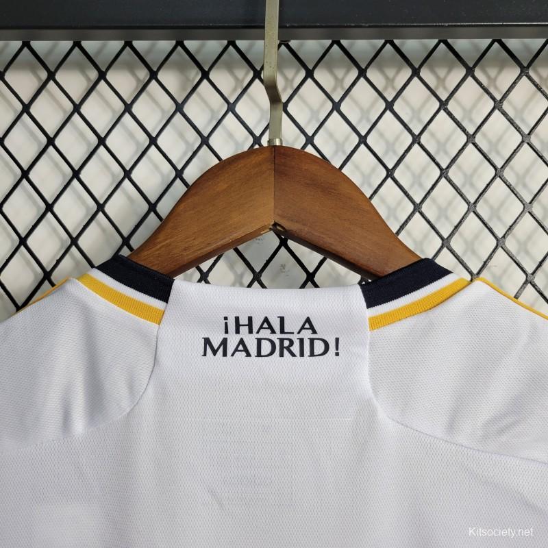 23-24 Real Madrid Home Jersey With Full Champion Patches - Kitsociety