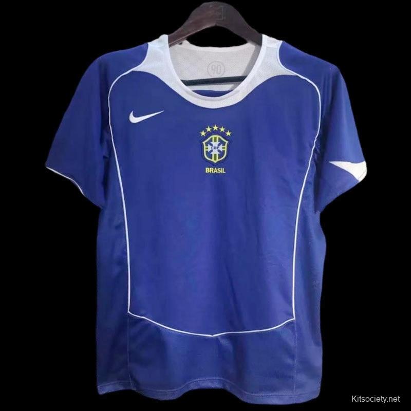Retro 2004 Brazil Away Blue Jersey - Kitsociety